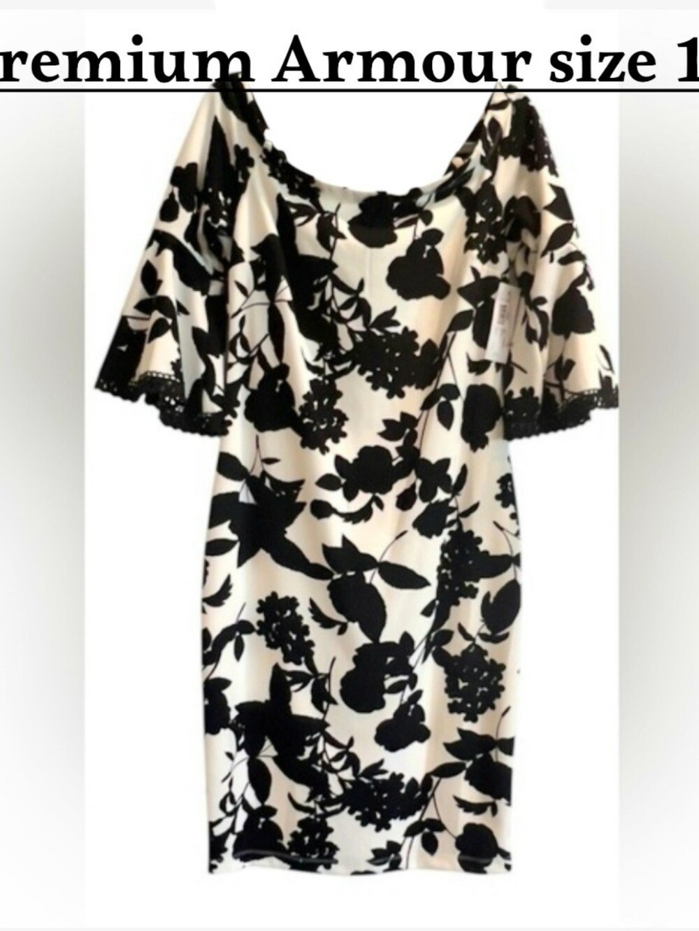 Off-Shoulder Black and White Floral Sheath Dress